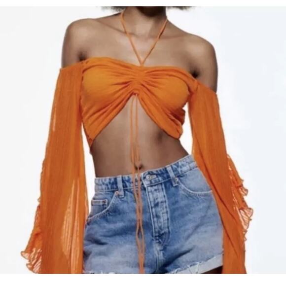 Zara Orange Off Shoulder Crop Top - Picture 9 of 9